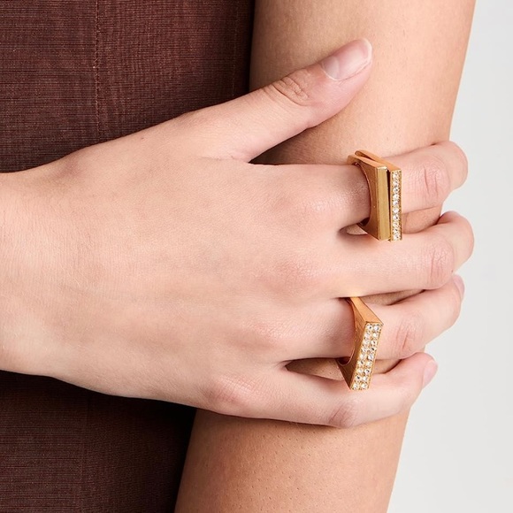 Kenneth Jay Lane 3pc. Gold & Crystal Unique Ring Set - Picture 7 of 14